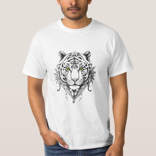 Tiger Wild Animal Nature Illustration Art Tattoo T-Shirt (Front)