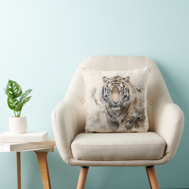 Tiger Wild Animal Throw Pillow (Chair)
