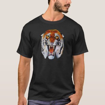 Tiger Wild Cat Fierce Sharp Teeth Thangs T-shirt by EDDESIGNS at Zazzle