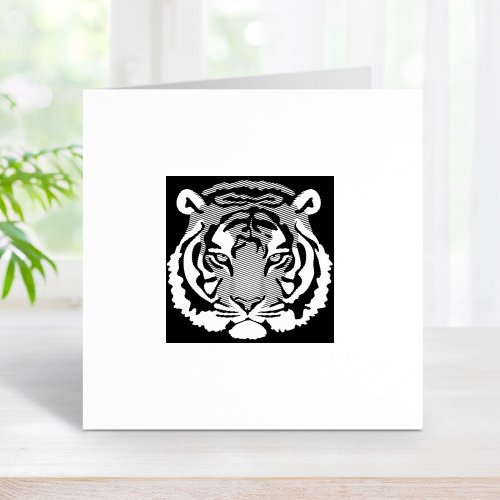 Tiger Wild Cat on Black 1x1 Rubber Stamp