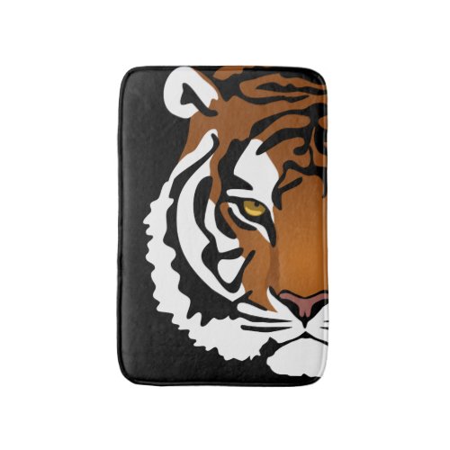 Tiger Wild Cat on Black Bathroom Mat