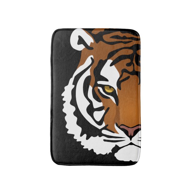 Tiger, Wild Cat on Black Bathroom Mat (Front Vertical)