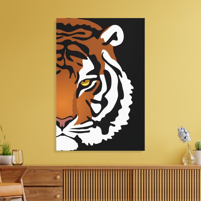 Tiger, Wild Cat on Black Canvas Print (Insitu(LivingRoom))