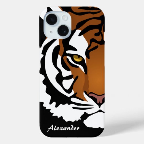 Tiger Wild Cat on Black iPhone 15 Case