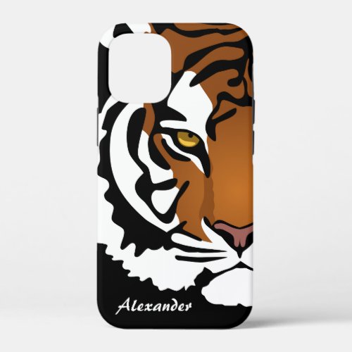 Tiger Wild Cat on Black iPhone 12 Mini Case