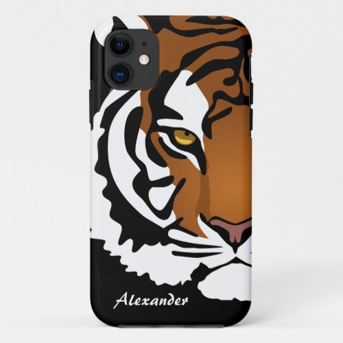 Tiger Wild Cat on Black iPhone 11 Case