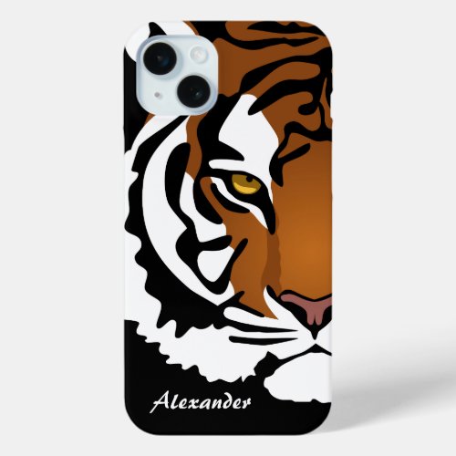 Tiger Wild Cat on Black iPhone 15 Plus Case