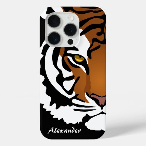 Tiger Wild Cat on Black iPhone 15 Pro Case