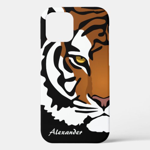 Tiger Wild Cat on Black iPhone 12 Case
