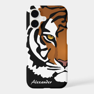 Tiger, Wild Cat on Black Custom Name iPhone 17 Case