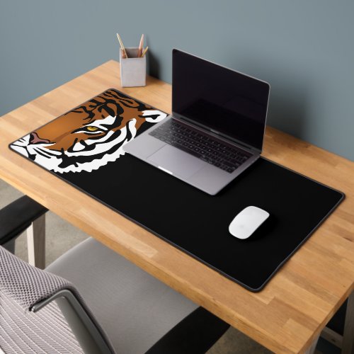Tiger Wild Cat on Black Desk Mat