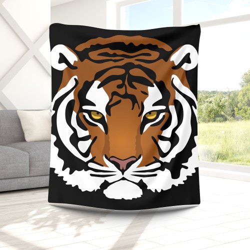 Tiger Wild Cat on Black Fleece Blanket
