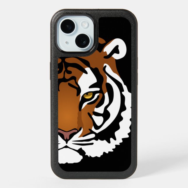 Tiger, Wild Cat on Black iPhone 15 Case (Back)