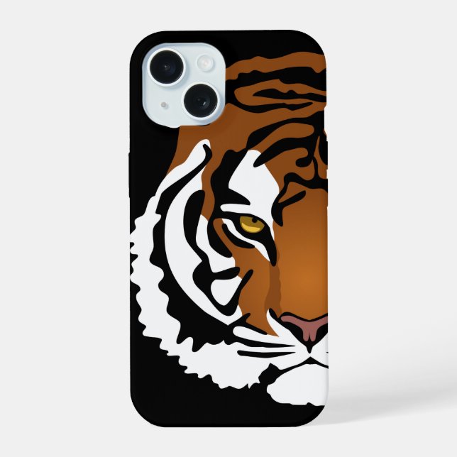 Tiger, Wild Cat on Black iPhone 15 Case (Back)
