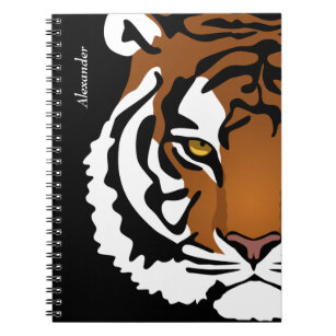 Tiger, Wild Cat on Black Notebook