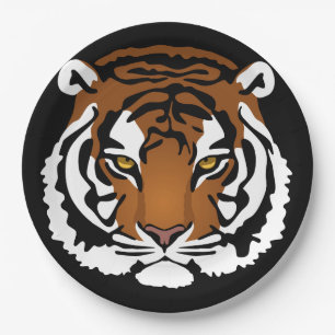 Tiger, Wild Cat on Black Paper Plates