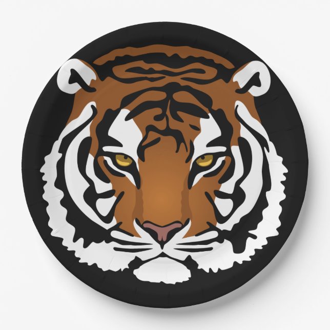 Tiger, Wild Cat on Black Paper Plates (Front)