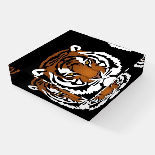 Tiger Wild Cat on Black Paperweight
