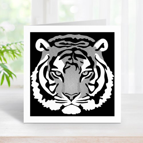 Tiger Wild Cat on Black Rubber Stamp