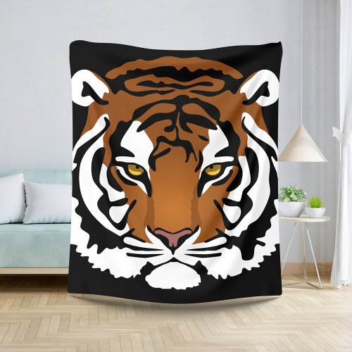 Tiger Wild Cat on Black Sherpa Blanket