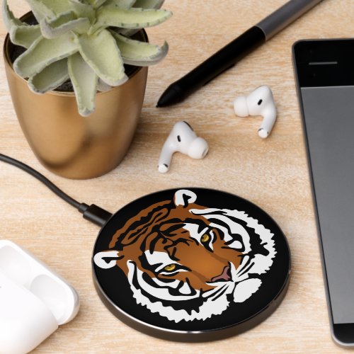 Tiger Wild Cat on Black Wireless Charger