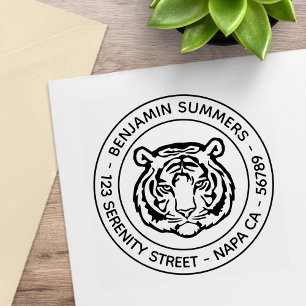 Tiger, Wild Cat Round Address Rubber Stamp