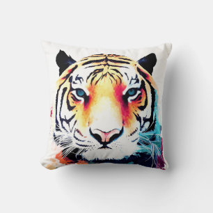 Tiger Wild Nature Animal Color Art Painting Throw Pillow