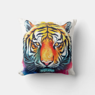 Tiger Wild Nature Animal Color Art Painting Throw Pillow