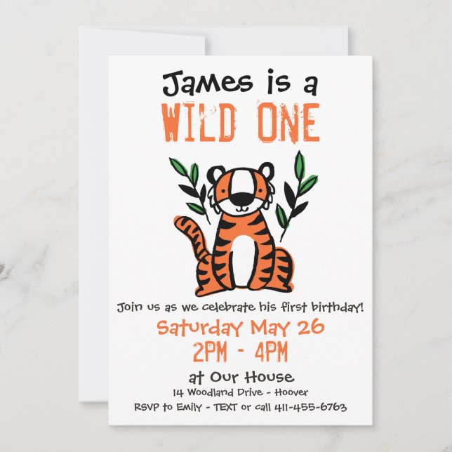 Tiger Wild One Birthday Party Invitation (Front)