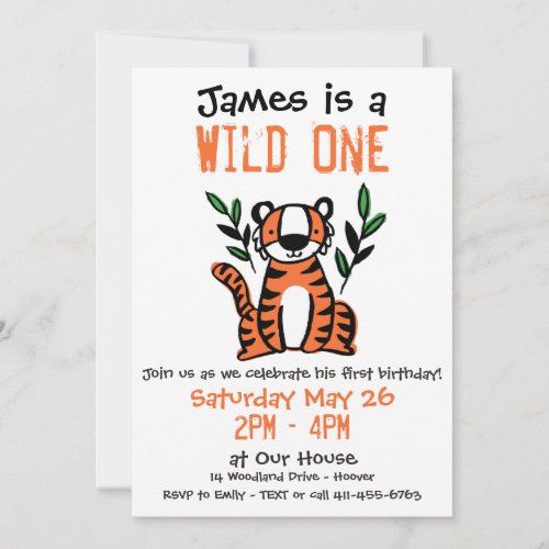 Tiger Wild One Birthday Party Invitation