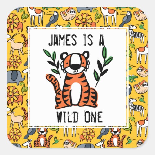 Tiger Wild One Birthday Party Square Sticker