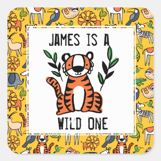 Tiger Wild One Birthday Party Square Sticker (Front)