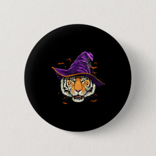 Tiger Witch Hat Funny Halloween Tiger Lover Whispe Button
