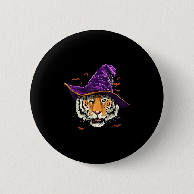Tiger Witch Hat Funny Halloween Tiger Lover Whispe Button (Front)