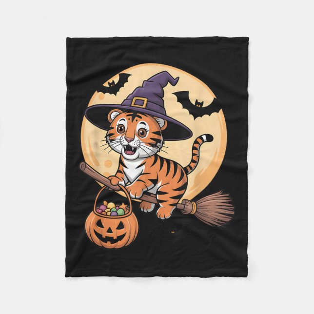 Tiger Witch Hat Pumpkin Halloween Costume Men Wome Fleece Blanket (Front)