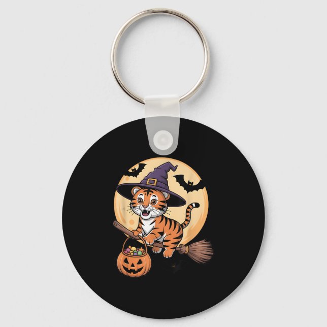 Tiger Witch Hat Pumpkin Halloween Costume Men Wome Keychain (Front)