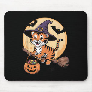 Tiger Witch Hat Pumpkin Halloween Costume Men Wome Mouse Pad