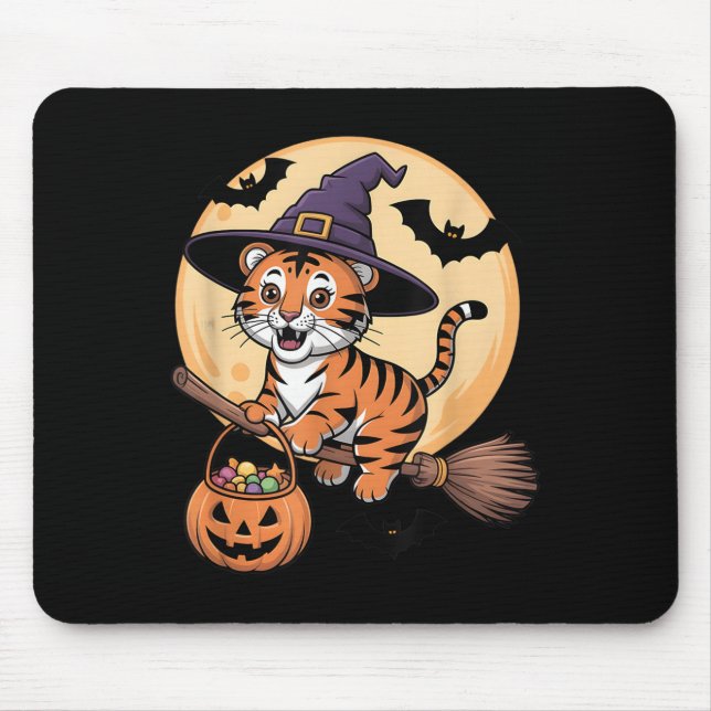 Tiger Witch Hat Pumpkin Halloween Costume Men Wome Mouse Pad (Front)