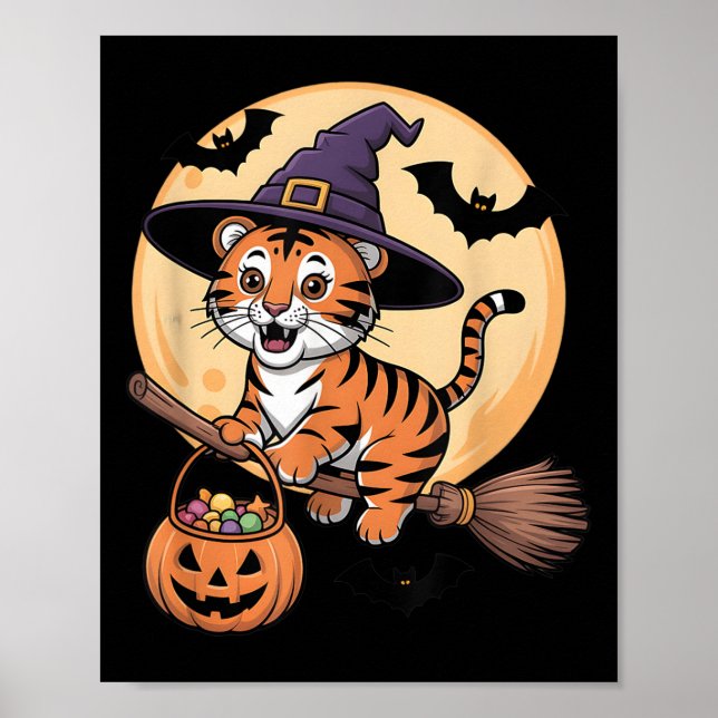 Tiger Witch Hat Pumpkin Halloween Costume Men Wome Poster (Front)