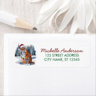 tiger with a Santa hat Christmas Return Address Label