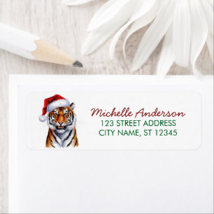 tiger with a Santa hat Christmas Return Address Label