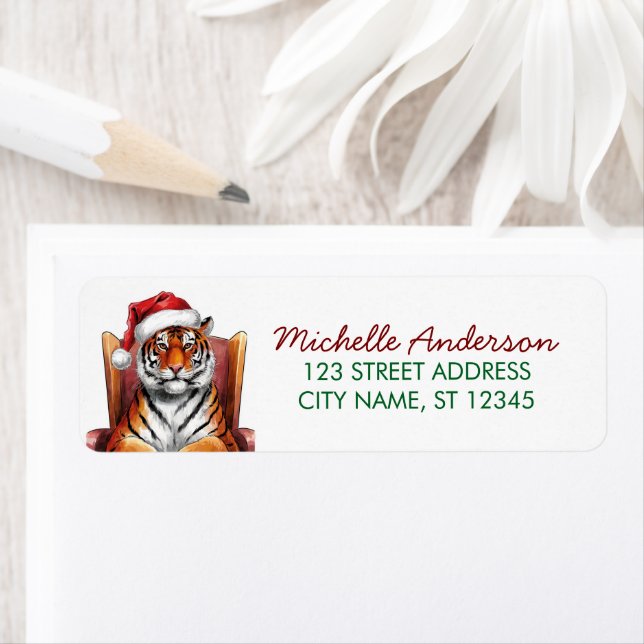 tiger with a Santa hat Christmas Return Address Label (Insitu)