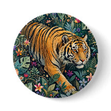 Tiger with Amber Eyes Fantasy Jungle Foliage