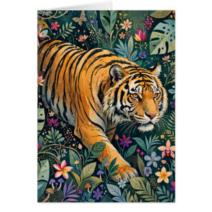 Tiger with Amber Eyes Fantasy Jungle Foliage Cards