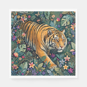 Tiger with Amber Eyes Fantasy Jungle Foliage Napkins