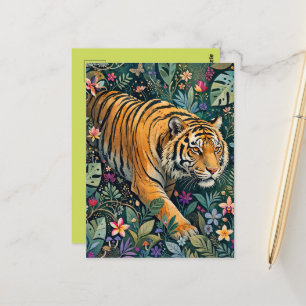 Tiger with Amber Eyes Fantasy Jungle Foliage Postcard