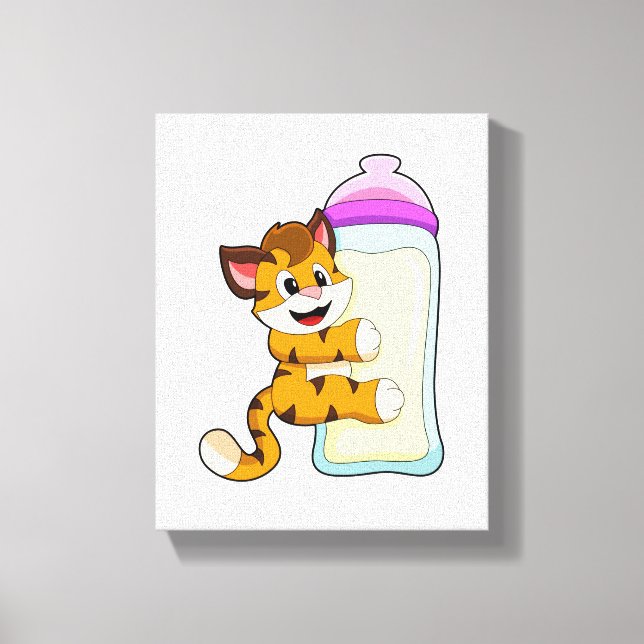 Tiger with Baby bottle of Milk Canvas Print (Front)