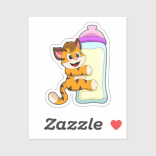 Tiger with Baby bottle of Milk Sticker
