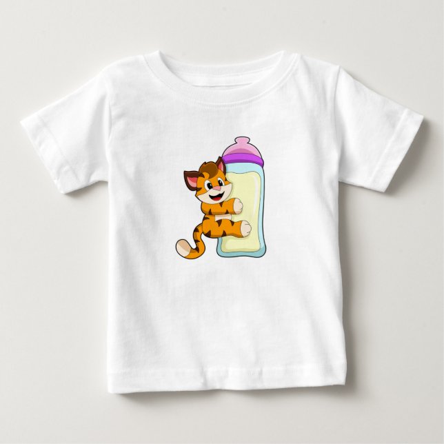 Tiger with Baby bottle of Milk T-Shirt (Front)