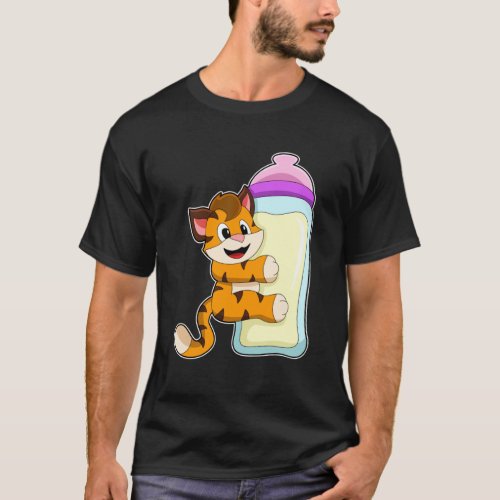 Tiger with Baby bottle of Milk T_Shirt